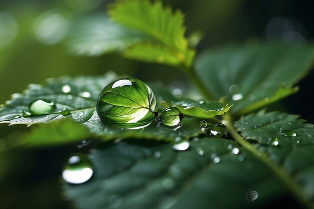 crear una foto macro de una gota de agua en una hoja con un asombroso nivel de detalle