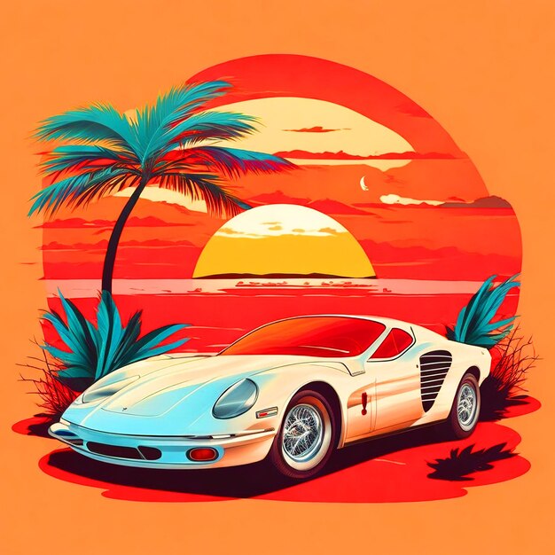 Crear un gráfico vectorial llamativo para un diseño de camiseta con un coche vintage clásico un poco