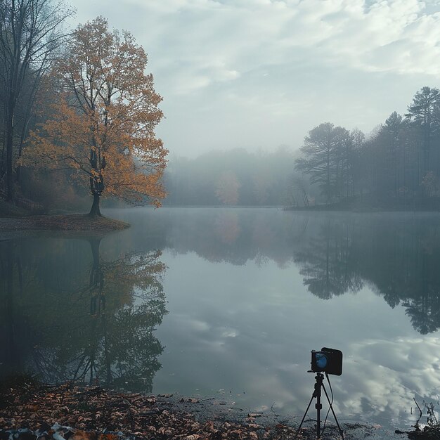 Foto crear un hermoso y orgulloso acto de cuidado cámara galardonada de alta resolución en un lago tranquilo