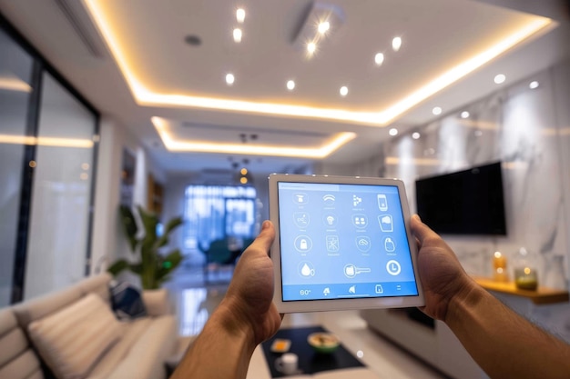 Crear un hogar moderno y acogedor con un televisor inteligente y dispositivos conectados para un espacio de vida cómodo AIG62