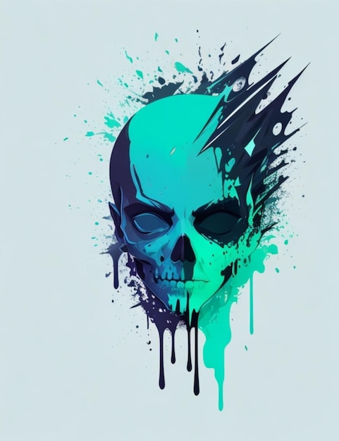 Crear una ilustración de logotipo de arte vectorial minimalista de una cara mortal con un color azul y verde