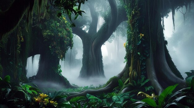 Crear una imagen de Dence Jungle con niebla