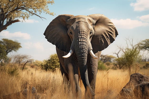 Crear una imagen fotorrealista de un majestuoso elefante africano en su hábitat natural IA generativa