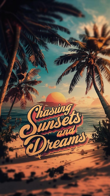 Foto crear una impresión de camiseta mostrando una pintoresca playa paim árboles un océano pacífico y un retro