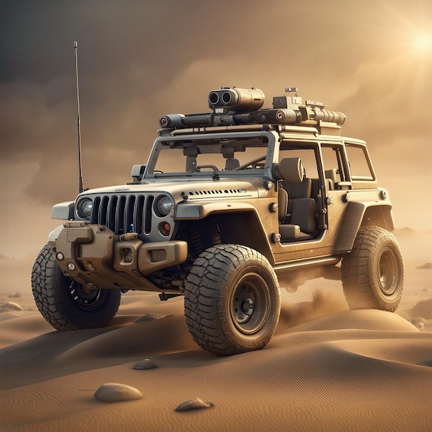 Crear un modelo de juego 3D de un jeep con una pistola