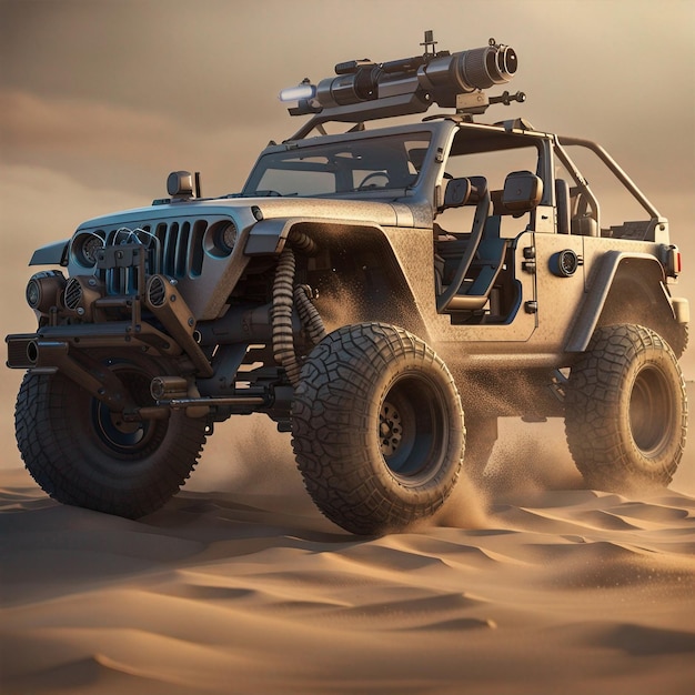 Crear un modelo de juego 3D de un jeep con una pistola