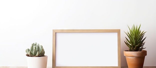 Foto crear un modelo de marco de madera con un lápiz de colores y colocar una olla sobre una mesa