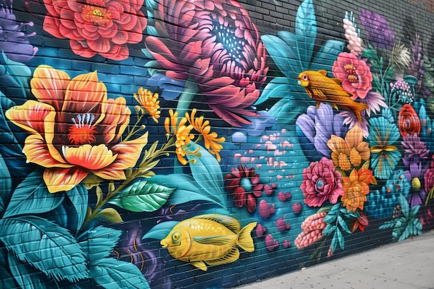 Foto crear un mural que mezcle elementos de la naturaleza y la ciudad