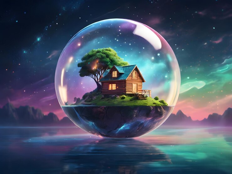 Crear una obra de arte digital etérea de una isla flotante en un paisaje cósmico surrealista