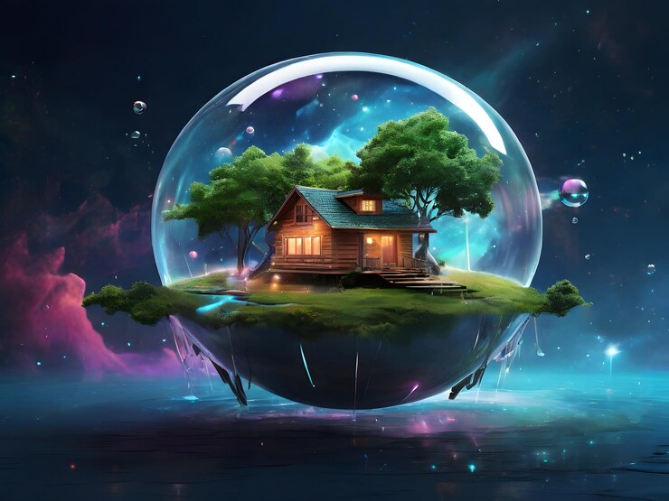 Crear una obra de arte digital etérea de una isla flotante en un paisaje cósmico surrealista