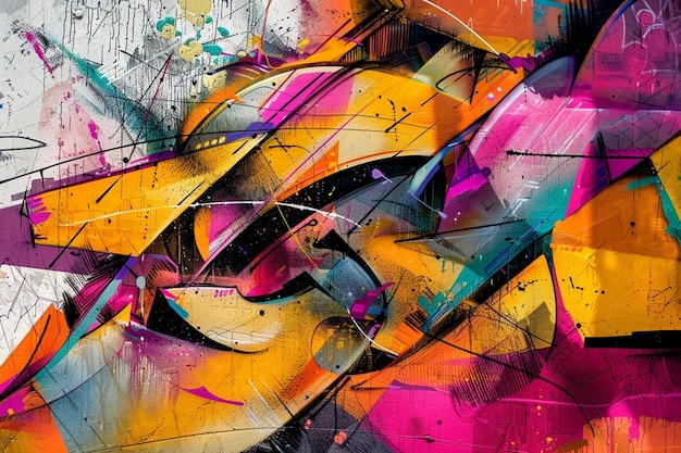 Crear una obra de arte de graffiti abstracto con elementos generativos ai