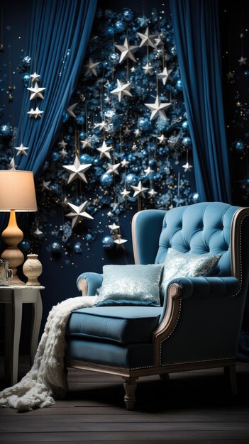 Foto crear un telón de fondo de navidad sereno con un cielo nocturno despejado y estrellado usando una mezcla de azul y blanco