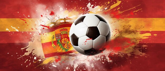 Foto crear un tema con la bandera de españa en el fondo y una pelota de fútbol delante de ella