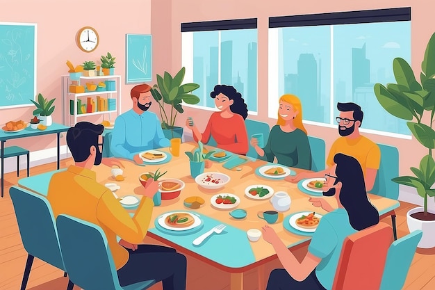 Foto crear un vector de una persona disfrutando de un almuerzo virtual con compañeros de trabajo