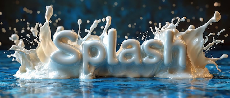 Foto creative 3d splash texto en agua con efectos líquidos dinámicos y fondo azul