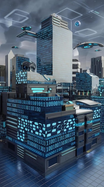 Creative blue binary code background programming and coding concept 3d rendering (conceito de programação e codificação de fundo de código binário criativo)