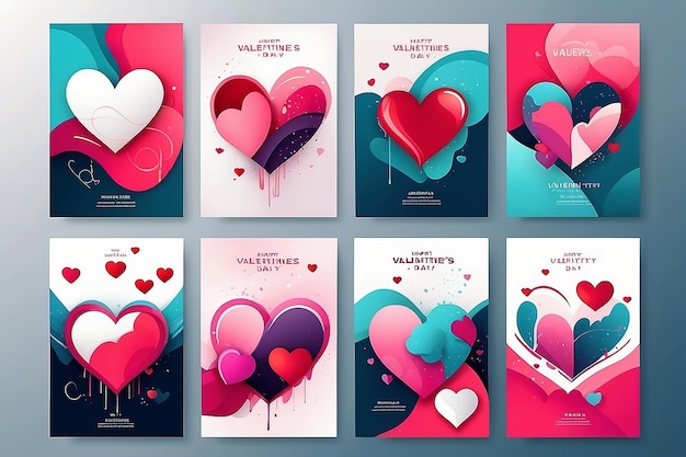Foto creative concept of happy valentines day cards set modern abstract art design with hearts