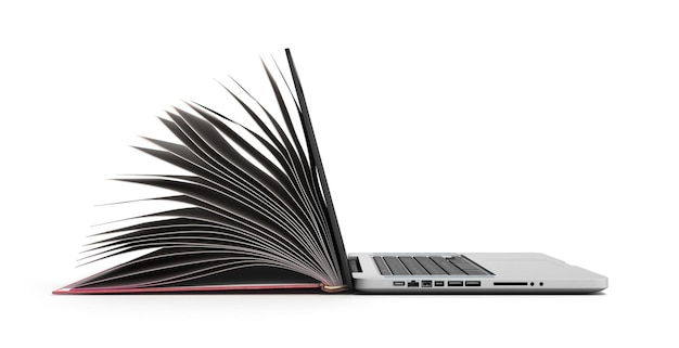 Creative Elearning Concept Book y Laptop 3d render en blanco