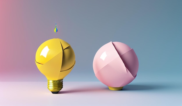 Creative Spark Yellow Scrap Paper Ball mit inspirierender Illustration einer virtuellen Glühbirne