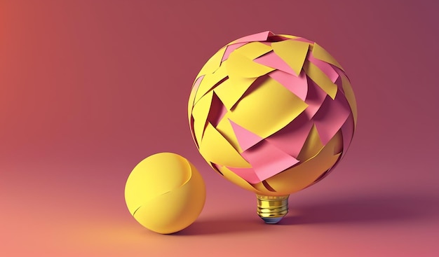 Creative Spark Yellow Scrap Paper Ball mit inspirierender Illustration einer virtuellen Glühbirne