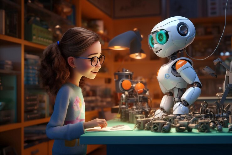 Foto creatividad aula robot niños proyecto tecnología escuela educación niña ciencia