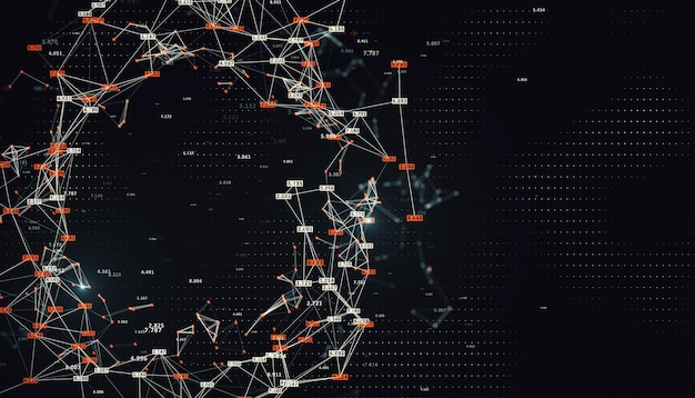 Creativo brillantes grandes conexiones de datos círculo en fondo negro con amplia maqueta de lugar Ciencia red digital y concepto de tecnología 3D Rendering