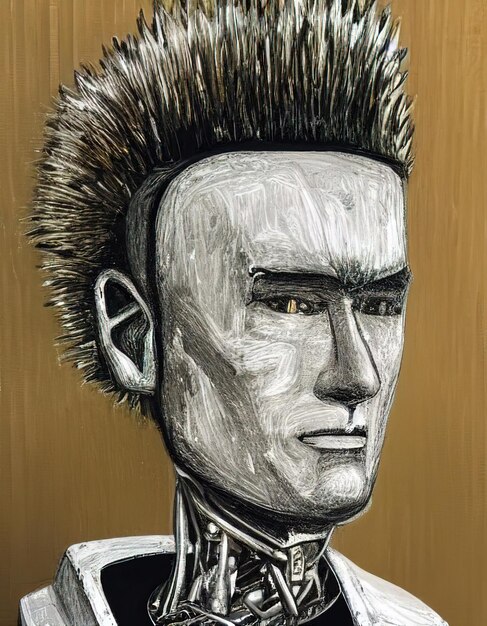 Creativo extraño retrato de robot punk con mohawk generado por Ai