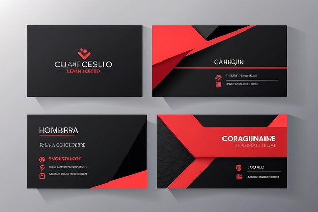 Creativo y limpio plantilla de tarjeta de visita de dos caras colores rojo y negro