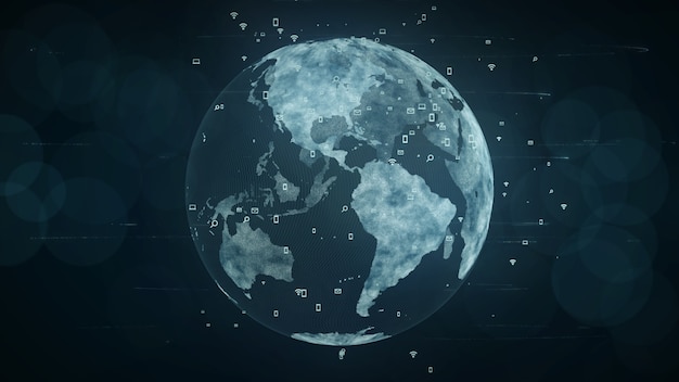 Creciente concepto de conexiones de red y datos globales.
