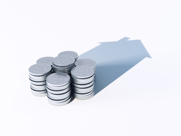Creciente pila de monedas para el concepto de finanzas y banca en 3D rendering
