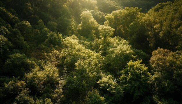 Crecimiento de árboles forestales verdes en un prado tranquilo generado por IA