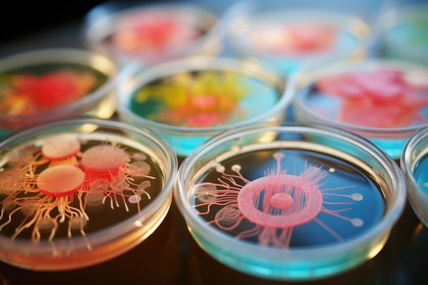 Foto crecimiento de bacterias en el experimento del gel de agar