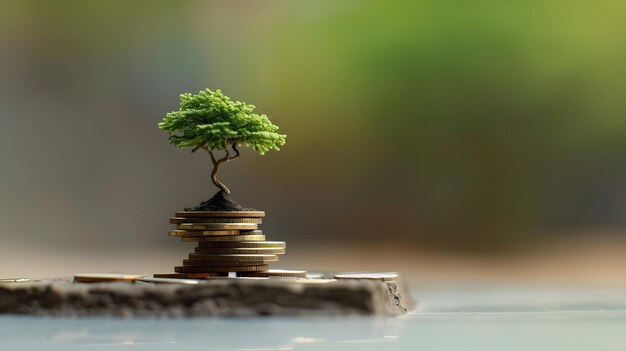 crecimiento dinero árbol joven que crece en pilas de monedas múltiples fuentes de ingresos