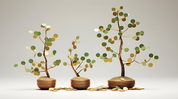 crecimiento dinero árbol joven que crece en pilas de monedas múltiples fuentes de ingresos