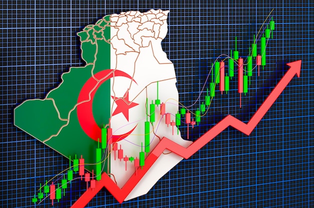 Crecimiento económico en Argelia concepto de mercado de tendencia al alza renderización en 3D