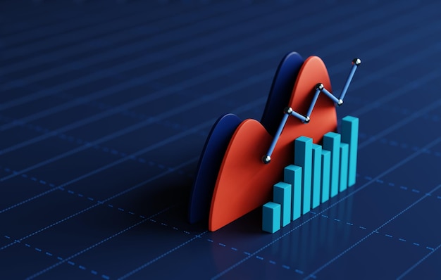 Foto crecimiento financiero y análisis de mercado con gráfico de barras azules modernas