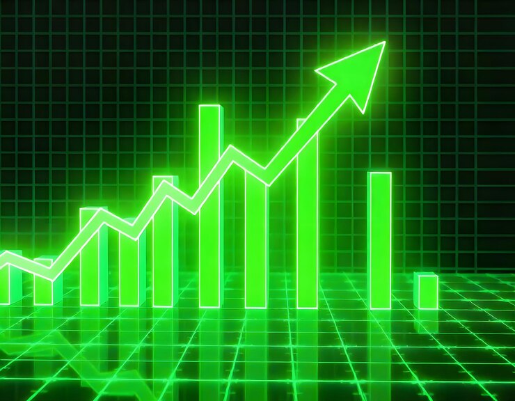 Crecimiento financiero verde eléctrico Gráficos de velas 3D y tendencias futuristas del mercado de valores