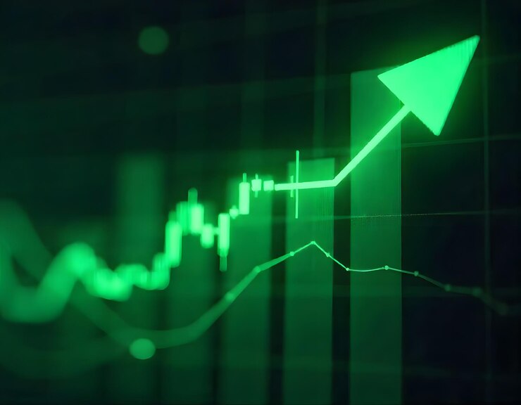 Crecimiento financiero verde eléctrico Gráficos de velas 3D y tendencias futuristas del mercado de valores