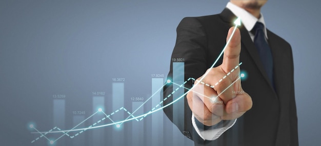 Crecimiento del gráfico del plan del empresario y aumento de los indicadores positivos del gráfico