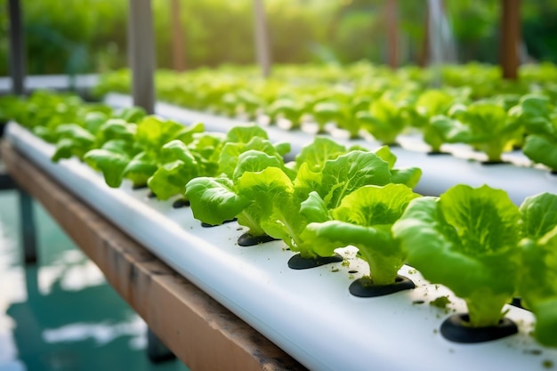 Crecimiento de lechuga en tuberías hidroeléctricas innovadoras de IA generativa