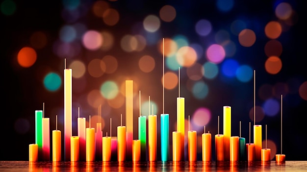 El crecimiento del mercado de valores y el concepto de inversión en el fondo borroso oscuro en blanco abstracto con bokeh y elevando el gráfico financiero AI generativo