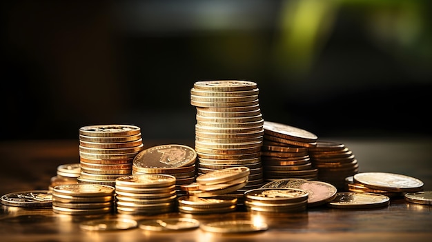 Crecimiento de monedas de oro y dinero concepto de servicios financieros banner web con espacio de copia
