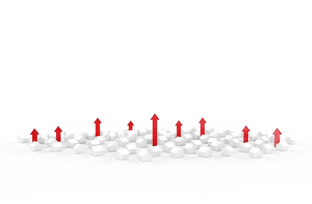 Crecimiento del negocio inmobiliario con flecha. Ilustración 3D.