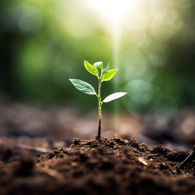 Crecimiento de plantas con fondo de luz solar.