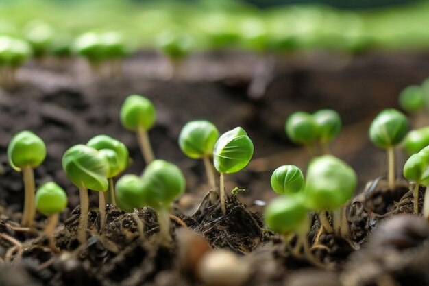 Foto crecimiento verde brotes orgánicos listos para la cosecha