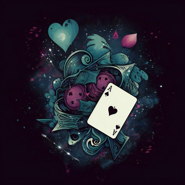 Foto cree un diseño de camiseta genial para un fanático del póquer que incluya una tarjeta 7 de espacio y una tarjeta 2 de corazones v