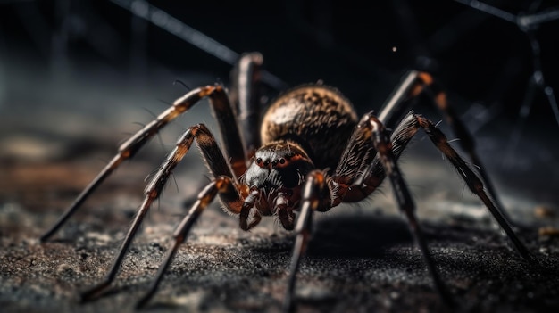 Creepy y crawly spider tejiendo web generado por IA