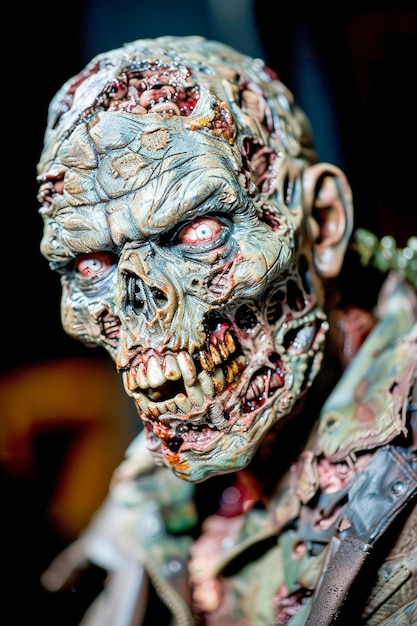 Creepy Zombie Head com detalhes horríveis e olhos vermelhos Decoração temática de horror para eventos de Halloween