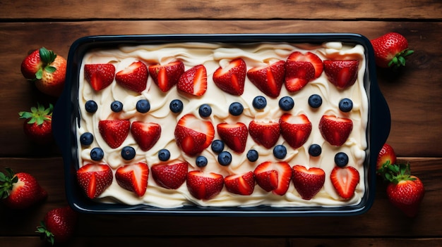 Crema batida de fresas y arándanos combinados