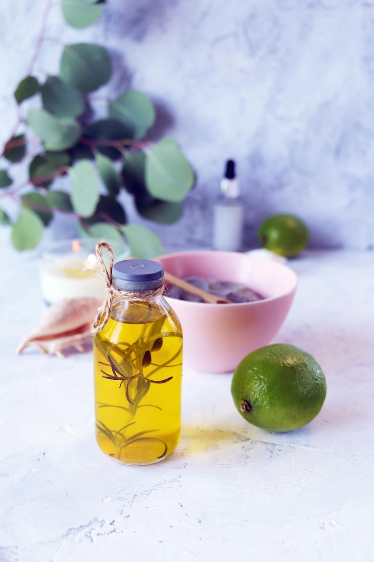 Foto crema de cítricos de arcilla azul aceite aromático tinturas saludables y conchas spa ingredientes naturales